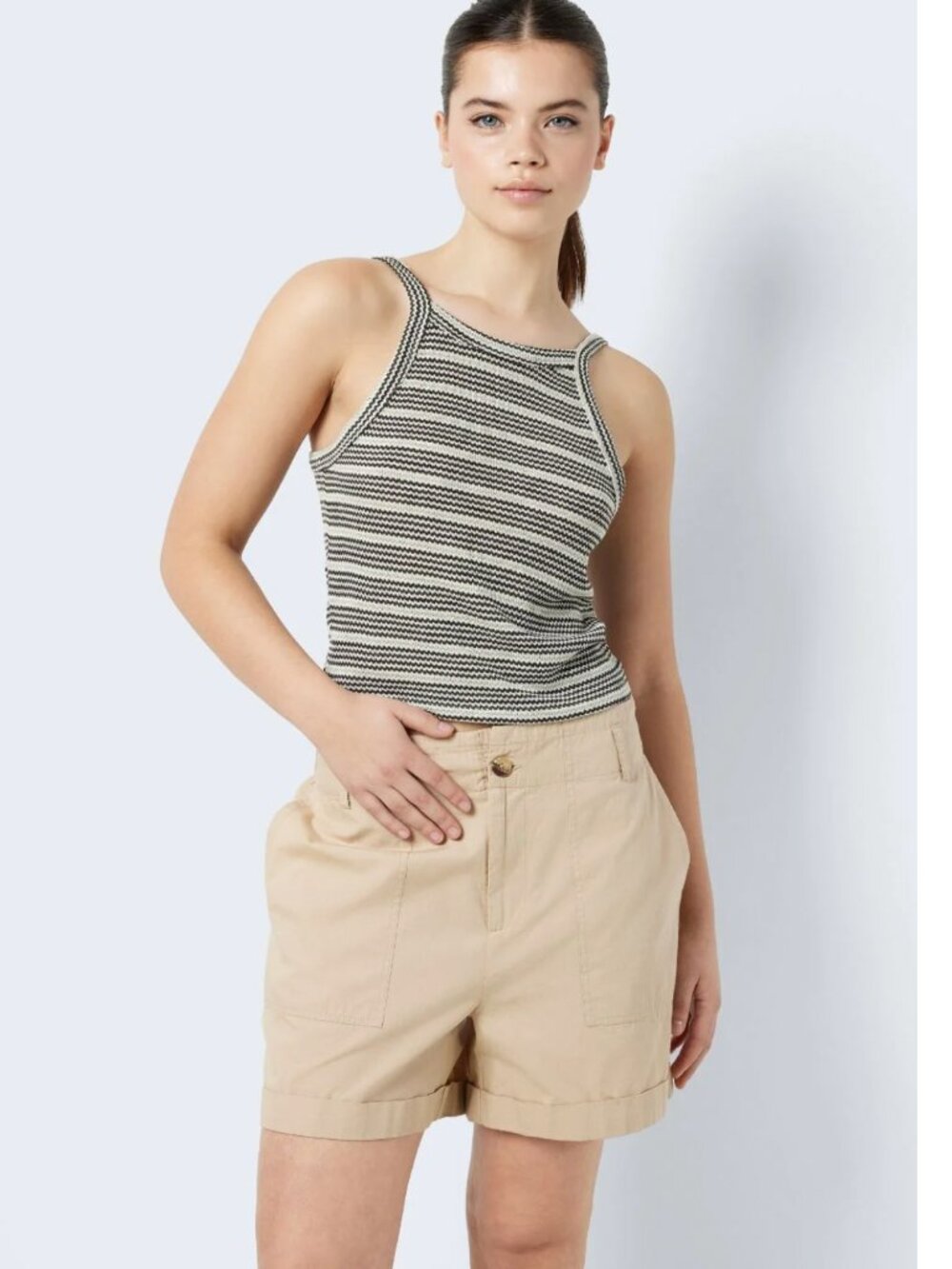 Noisy May White/Green Striped Knit Tank size M